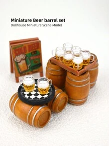 1 pieza Modelo en miniatura de barril de cerveza de madera a escala 1:12, decoración de casa de muñecas, prop fotográfico, ornamento de paisaje micro
