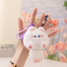 1 件猫咪发髻毛绒吊坠毛绒动物钥匙扣包包饰品