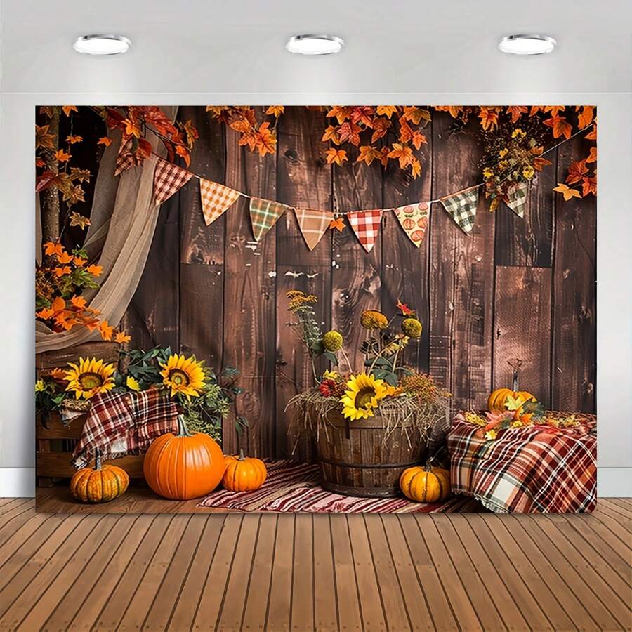 1 件感恩节涤纶横幅，适合一般用途 - 质朴的木制谷仓、收获南瓜、秋叶、向日葵装饰 - 无需电力 - 非常适合春节和其他场合 - 多色. - 查看 1