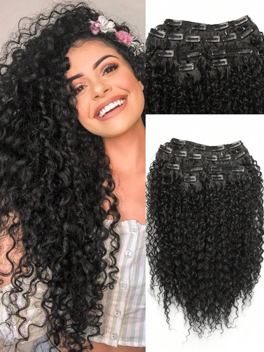 Clips In Hair Extensions 7 Pcs Hairpieces Black Color 20 Inch Long ...