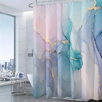 1pc Dreamy Marble Gilded Pattern Bathroom Curtain, Decoration Curtain With Plastic Hooks, Suitable For Rooms, Families, Hotels, Machine Wash Curtains, Waterproof Bathroom Shower Curtains, 180x180cm_70.87x70.87inch Home Bathroom Decor Fall Decor Bathroom Accessories Back To School