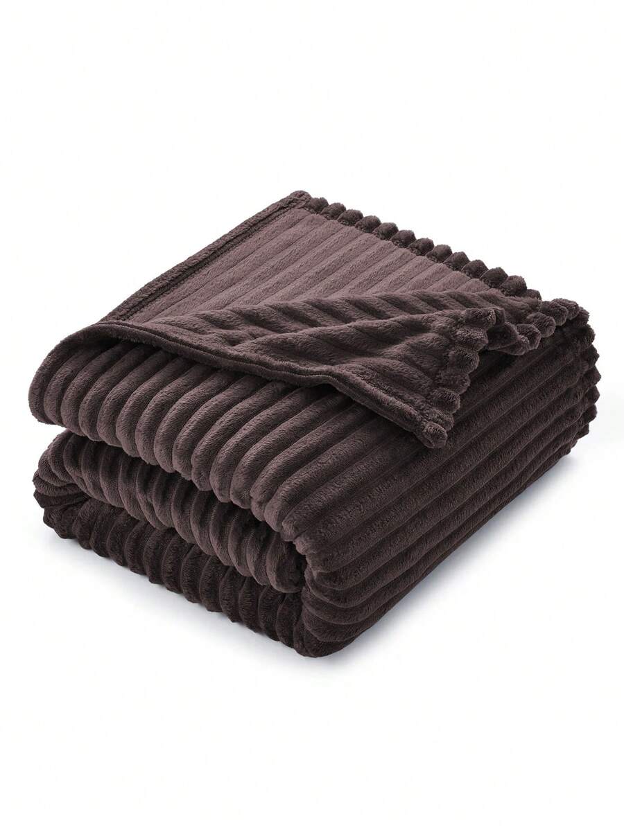 Cobijas Matrimonial Con Patrón De Rayas Cómodo y Suave, Frazada Matrimonial De Rayas Para Cama o Sofá, para Toda Estaciones, Disponible En Muchos Colores Diferentes (200*220 cm) - Marrón Chocolate - Ver 1