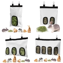 Rabbit Hay Bag Feeder, White 600D Oxford Cloth Fabric Hay Hanging Feeder Storage For Rabbit Chinchilla Small Animals - White - View 2