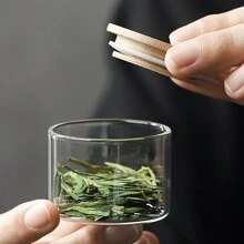 迷你小号空透明密封密封茶罐收纳盒玻璃香草香料罐瓶小瓶储存容器带木竹密封盖适用于散装茶玻璃器皿，玻璃瓶 - 無色 - 查看 1
