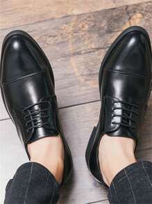 Men's Pointed Toe Formal Business Dress Leather Shoes - Black - View 2