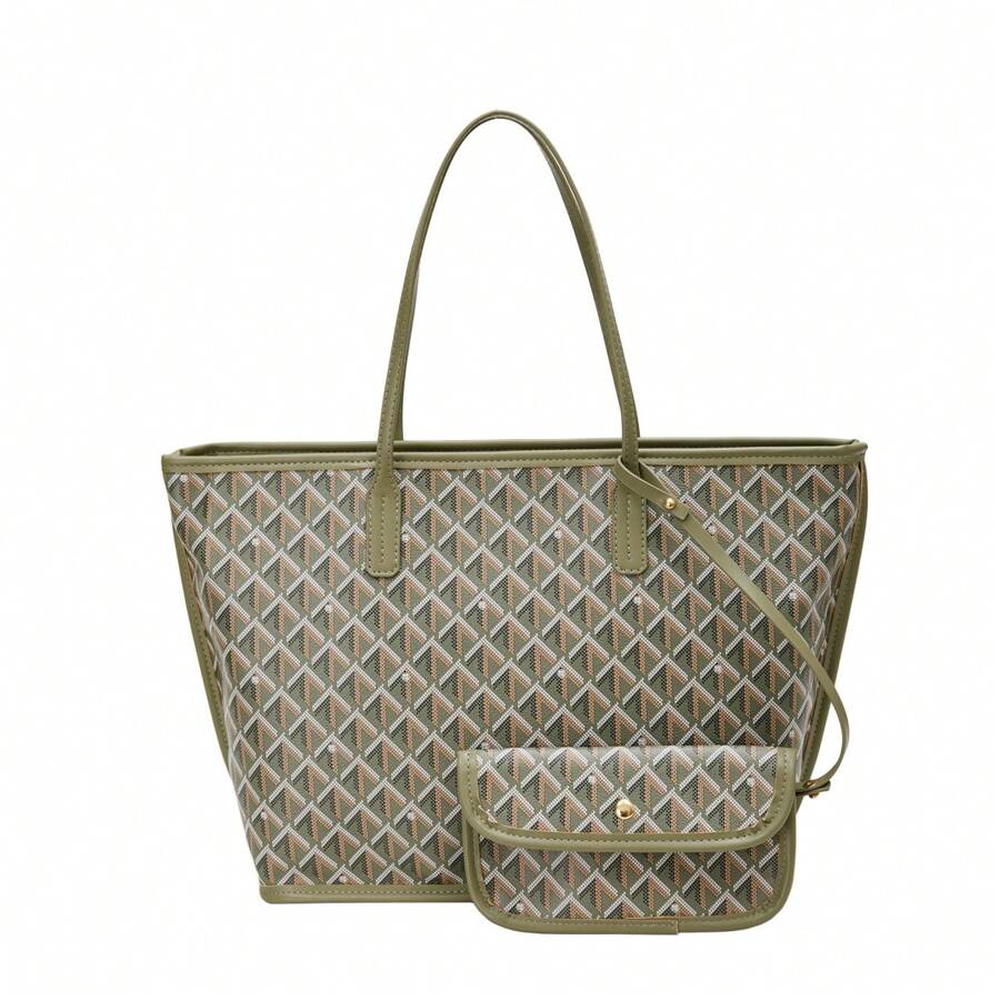 1 件纯色格子 PVC 简约手提包，适合女性日常使用、通勤、户外、购物、礼物