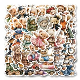 55张泰迪熊贴纸，美观涂鸦防水乙烯基贴纸，适用于水瓶、笔记本电脑、手机、滑板、吉他、行李箱、剪贴簿、头盔、派对装饰和礼品。