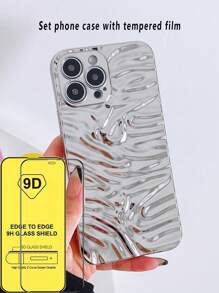 银色 Y2k 波纹纹理电镀 兼容 兼容 手机壳 - 彩色 - 查看 1