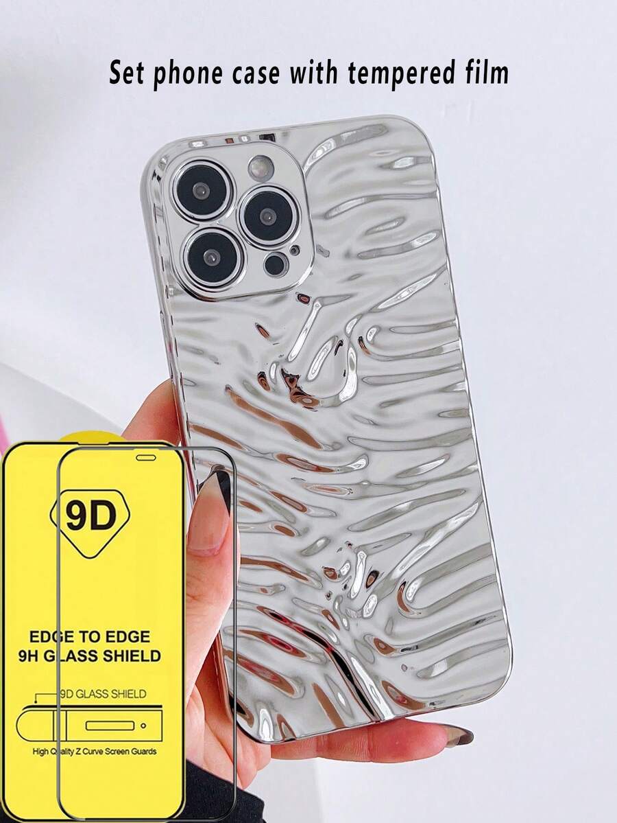 银色 Y2k 波纹纹理电镀 兼容 兼容 手机壳 - 彩色 - 查看 1