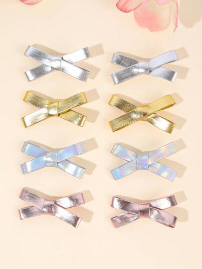 2 piezas Pasadores de cabello con lazo en dorado y plateado, pasadores de cabello brillantes en oro rosa con forro, accesorios de cabello lindos y de moda para niñas, niños, bebés, regalo del Día de San Valentín