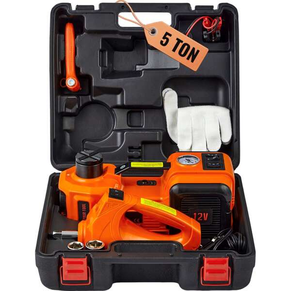 Electric Car Jack  5 Ton 11023 LBS Hydraulic Jack With Electric Impact Wrench  Portable Car Lift With Built-In Inflatable Pump  And LED Light For SUV MPV Sedan Truck Change Tires Garage Repair