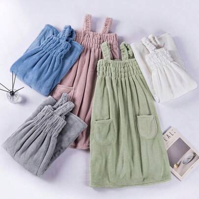 1 Wearable Bath Towel, Adult Coral Velvet Shower Skirt, Water-Absorbing Robe With Pockets, Bathroom Supplies Home Bathroom Decor Fall Decor Back To School For Beauty Salon Home Bathroom Shower Towels For Beaty Salon, Hotel Sports,Home Essentials, Towel, Skin Care Bath Towel Sheet