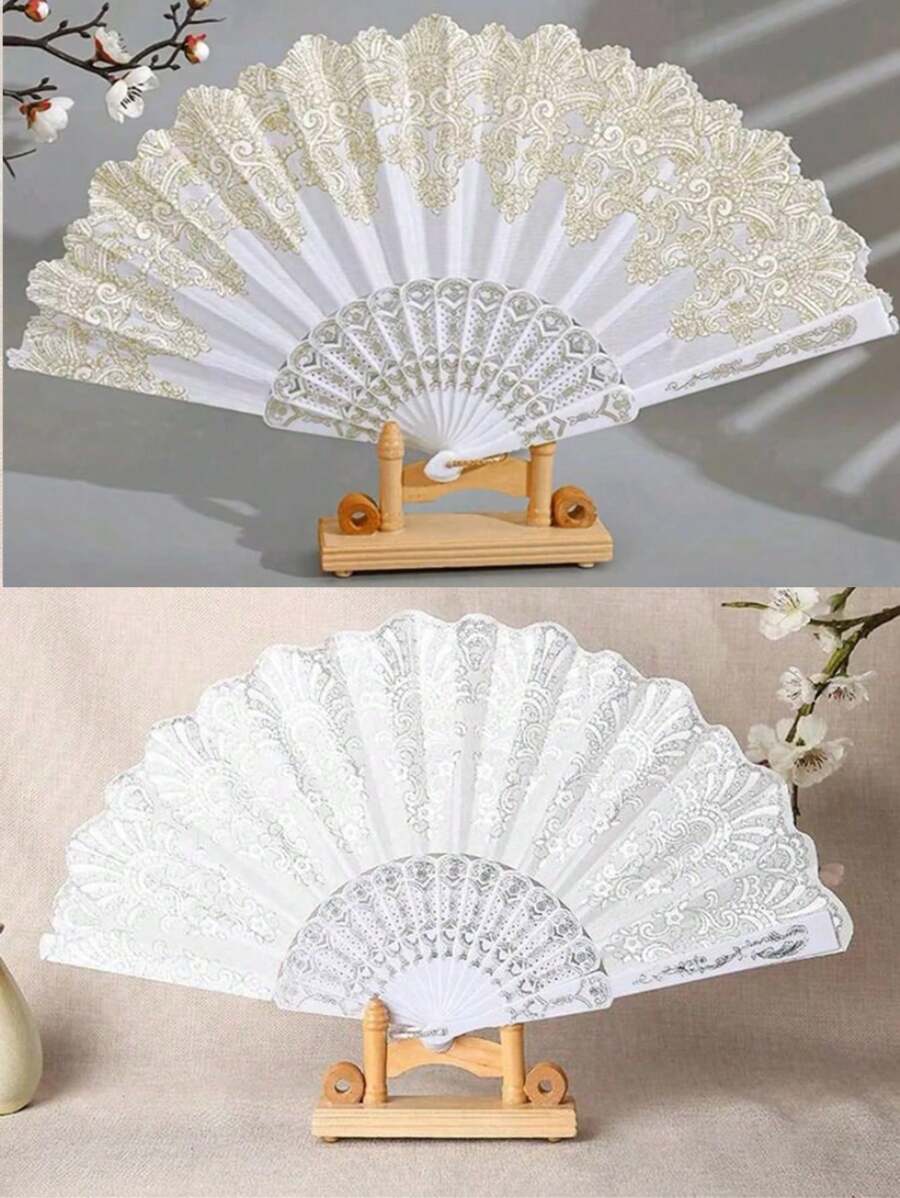 1 pieza Abanico decorativo con patrón de hojas, abanico plegable manual de fibra moderna, mejor regalo para el hogar, perfecto para cumpleaños y graduación - Multicolor - Ver 1