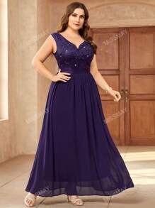 Vestido de fiesta largo y formal con cuello de corazón, inserciones de lentejuelas y encaje contrastante de tul, elegante vestido para fiesta de graduación, baile de graduación, cena, boda
