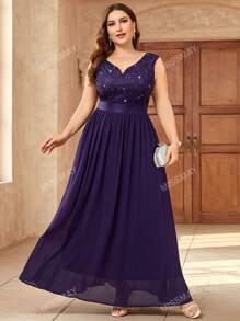 Vestido de fiesta largo y formal con cuello de corazón, inserciones de lentejuelas y encaje contrastante de tul, elegante vestido para fiesta de graduación, baile de graduación, cena, boda