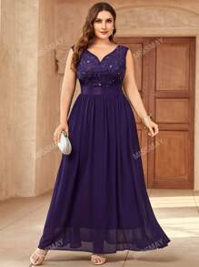 Vestido de fiesta largo y formal con cuello de corazón, inserciones de lentejuelas y encaje contrastante de tul, elegante vestido para fiesta de graduación, baile de graduación, cena, boda
