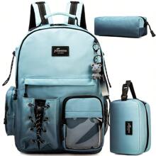 3PCS Multi-Coloured Leather Backpack For Kids Multi-Pocket Multi-Functional Schoolbag With Lunch Bag And Pencil Case Kids Travel Bag For Elementary School Students - Multicolor - View 7