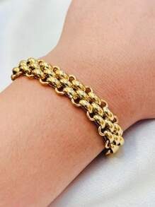 1 pieza Brazalete trenzado exagerado de acero inoxidable, adecuado para el uso de primavera y verano de mujeres, retención de color de enchapado al vacío de larga duración