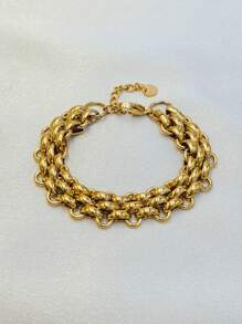 1 pieza Brazalete trenzado exagerado de acero inoxidable, adecuado para el uso de primavera y verano de mujeres, retención de color de enchapado al vacío de larga duración