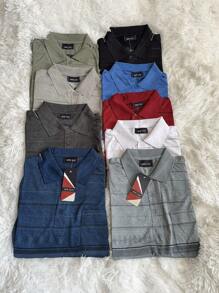 SUN CAI MEN'S POLO NECK T-SHIRT SHORT SLEEVE WITH POCKET CASUAL IMPORTED FASHION - 藏蓝色 - 查看 3