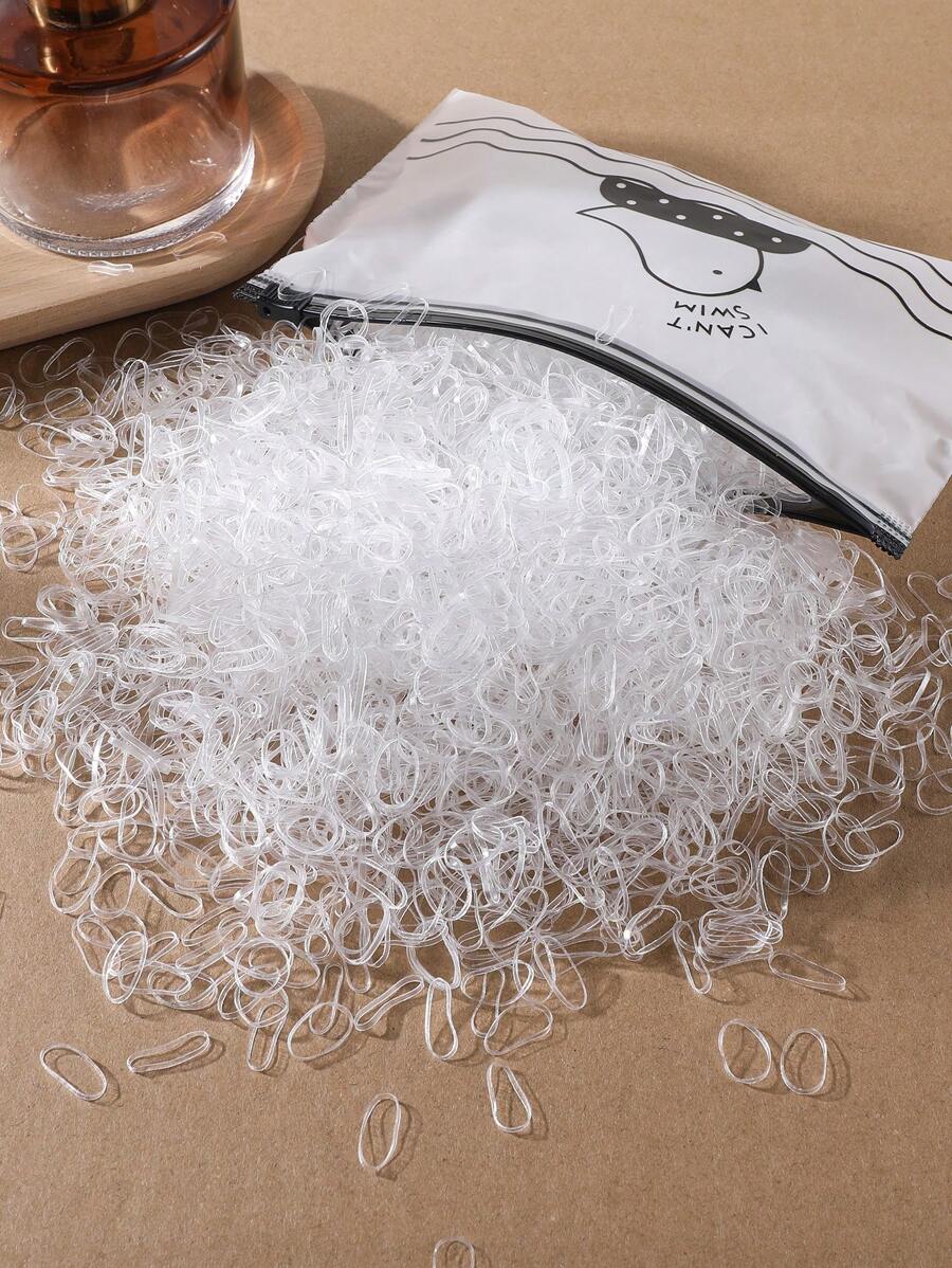 1500pcs Girls' Mini Size Transparent Disposable Rubber Hair Bands With 0.47-Inch Diameter, Ponytail Holders, Hair Ties, Suitable For Daily Use - Clear - View 1