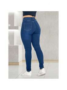 Women's Dark Wash Plain Basic Premium Butt Lift Jeans - 深色水洗藍 - 查看 2