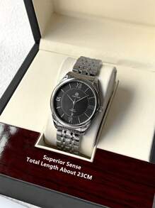 Pablo Raez 1 pieza Reloj blanco elegante para hombres de alta calidad, nueva marca de lujo. Caja de acero inoxidable chapada en plata IP, resistente al agua 50M. Calendario simple, pulsera de acero sólido macizo. Reloj de cuarzo de moda casual de nivel superior AAA para uso diario. Regalo para el Día del Padre, cumpleaños de amigos varones. - Negro - Ver 4