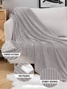 Cobijas Matrimonial Con Patrón De Rayas Cómodo y Suave, Frazada Matrimonial De Rayas Para Cama o Sofá, para Toda Estaciones, Disponible En Muchos Colores Diferentes (200*220 cm) - Gris - Ver 6