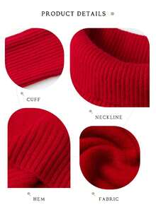 Women's 100% Merino Wool Sweater Turtleneck Fall Winter Warm Soft Knitted Vintage Sweater Long Sleeve Knitted Pullover Tops - Burgundy - View 6