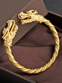 1pc 24K Gold Plated Dragon Head Chinese Element Design Luxury Unisex Bracelet - Yellow - View 6