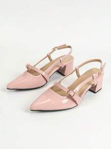 Women's Pointed Toe Chunky Heel Open Back Slingback Sandals