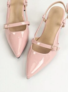 Women's Pointed Toe Chunky Heel Open Back Slingback Sandals