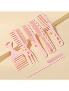 Set de peines antiestáticos para peluquería, desenredador portátil y herramienta de cuidado del cabello para uso en peluquería en el hogar, antiestático, peine para peinado doméstico, Set de 6 peines de paja de trigo, color rosa, cepillo/cabello - Multicolor - Ver 9