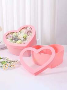 2pcs Heart Shaped Flower Box With Lid And Clear Box,Transparent Window Plastic Flower Packaging Boxes Holiday Gift Heart Shape Flower Boxes Roses Fruit Flower Arrangement Empty Boxes,Heart Shape Open Window Gift Box Flower Box Flower Gift Paper Box - Multicolor - View 8