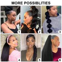 Long Black Yaki Straight Drawstring Ponytail For Women 14/24inch Synthetic Slight Kinky Straight Ponytail Extension Clip In For Daily Party Use - Multicolor - View 7
