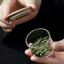 迷你小号空透明密封密封茶罐收纳盒玻璃香草香料罐瓶小瓶储存容器带木竹密封盖适用于散装茶玻璃器皿，玻璃瓶 - 無色 - 查看 5