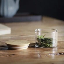 迷你小号空透明密封密封茶罐收纳盒玻璃香草香料罐瓶小瓶储存容器带木竹密封盖适用于散装茶玻璃器皿，玻璃瓶 - 無色 - 查看 8