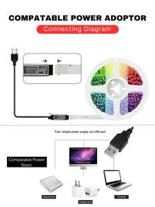 aiinnew 1pc 1m-15m/3.3ft-50ft Smart RGB LED Strip Light, Bi-Directional Control, With 24-Key Remote And Smartphone App Control, Suitable For TV Backlight, Bedroom, Living Room And Party Lighting Decoration - White - View 7