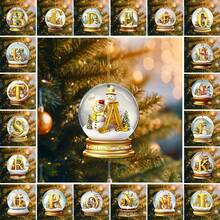 1/26 piezas 26 letras en inglés, bolas de nieve de cristal acrílico decoraciones de muñeco de nieve, adornos navideños, letras decorativas de la A a la Z decoraciones decorativas, carta navideña árbol de Navidad DIY, para decoración navideña y decoración estética de la habitación - Dorado - Ver 1