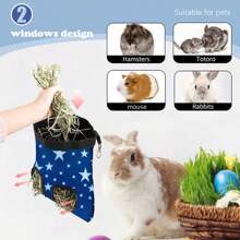 Rabbit Hay Bag Feeder, Stars 600D Oxford Cloth Fabric Hay Hanging Feeder Storage For Rabbit Chinchilla Small Animals - Royal Blue - View 4