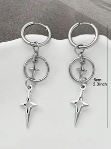1pair Punk Star Cross Earrings For Women Korean Y2k Jewelry Accessories Gift Rock Grim Silver Color Hollow Heart Star Drop Ear Hooks - Hoa tai - Xem 6