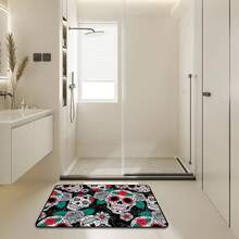 Skull Doormat Felt Front Door Mat With Anti-Slip Rubber Back Colorful Flower Skull Floor Mat Rug For Halloween Home Office Indoor Kitchen Decor - Multicolor - View 7