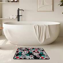 Skull Doormat Felt Front Door Mat With Anti-Slip Rubber Back Colorful Flower Skull Floor Mat Rug For Halloween Home Office Indoor Kitchen Decor - Multicolor - View 6
