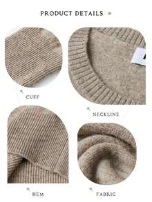 100% Merino Wool Women's Sweater Warm Soft Crewneck Basic Pullover - Camel - View 7