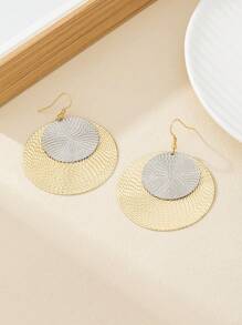 1set Exaggerated Double-Layer Large Linen Disc Earrings, Pendant & Choker Necklace - Round - View 9