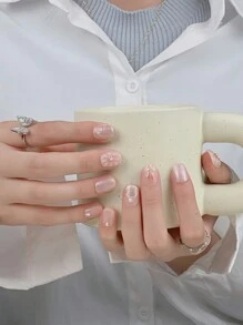 10 pièces Ensemble d'autocollants d'art d'ongle de fleurs de tulipe courtes carrées peintes à la main en rose