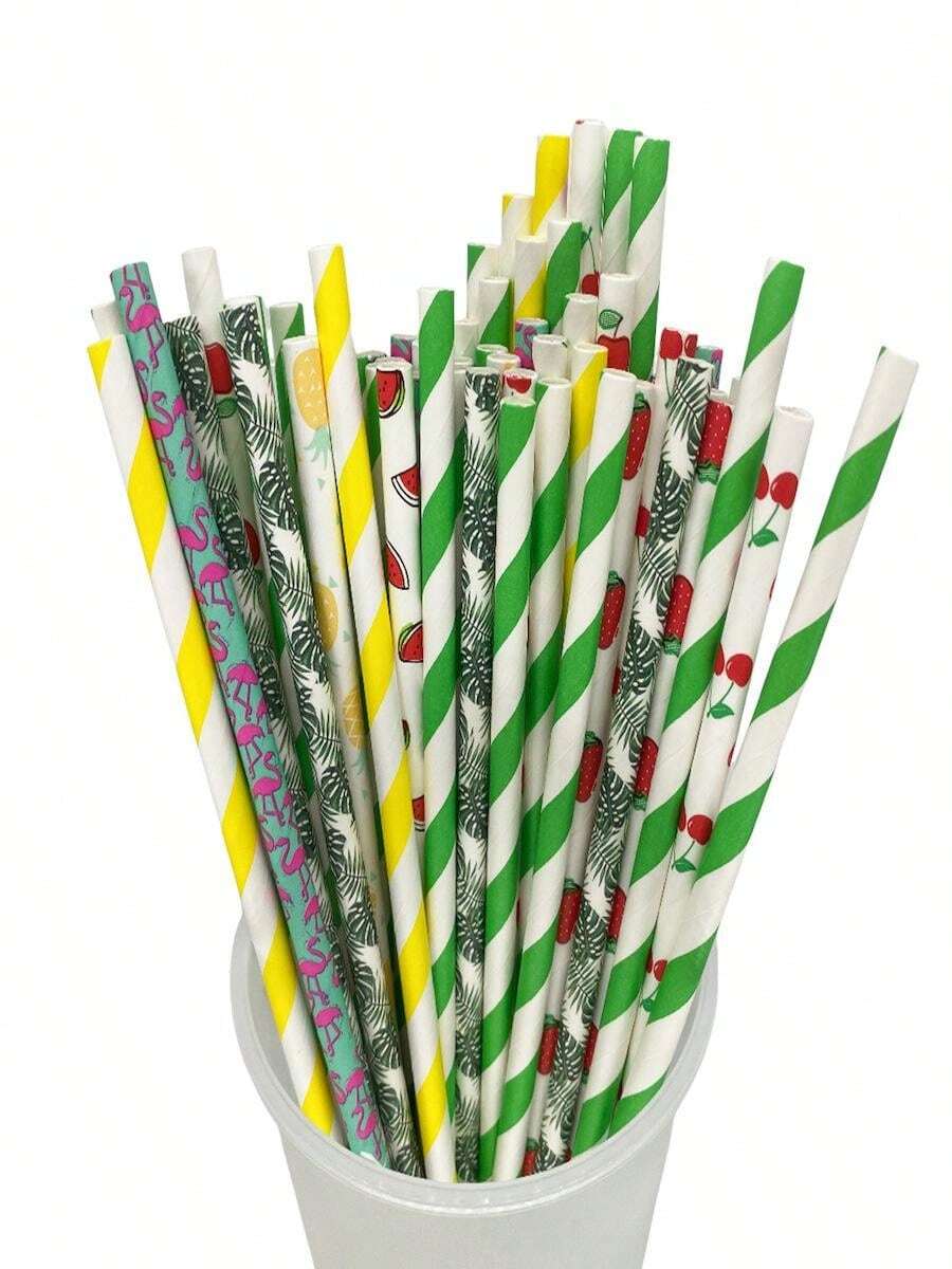 Straws Random 200pcs Random Pattern Paper Straws, Disposable Straws Suitable For ...