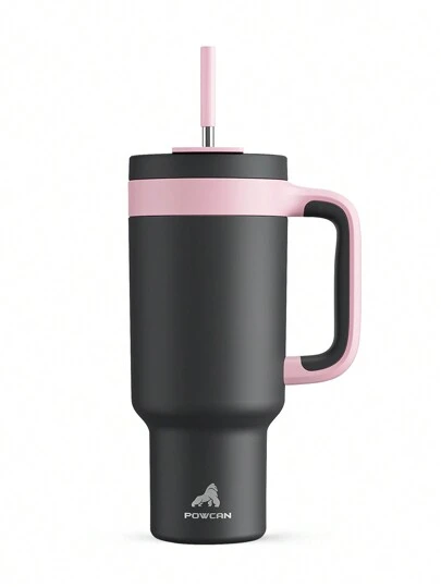 40盎司带把手保温杯，二合一吸管/饮用盖，防漏，可放入洗碗机清洗，不锈钢保温旅行咖啡杯，保冷长达34小时，适用于车载杯架