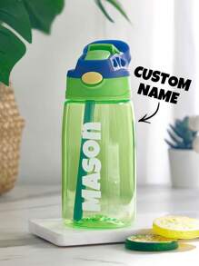 1 pieza Botella de agua con pajita personalizada con nombre, Taza con pajita personalizada de 480ml, Botella con pajita y tapa personalizada con nombre, Taza con pajita personalizada, Taza aislada personalizada, Conveniente para uso escolar, Botella de agua de verano, Artículos esenciales de cocina, Cocina en casa - Multicolor - Ver 1