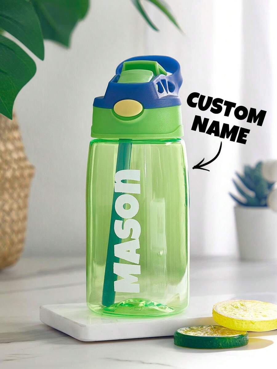 1 pieza Botella de agua con pajita personalizada con nombre, Taza con pajita personalizada de 480ml, Botella con pajita y tapa personalizada con nombre, Taza con pajita personalizada, Taza aislada personalizada, Conveniente para uso escolar, Botella de agua de verano, Artículos esenciales de cocina, Cocina en casa - Multicolor - Ver 1